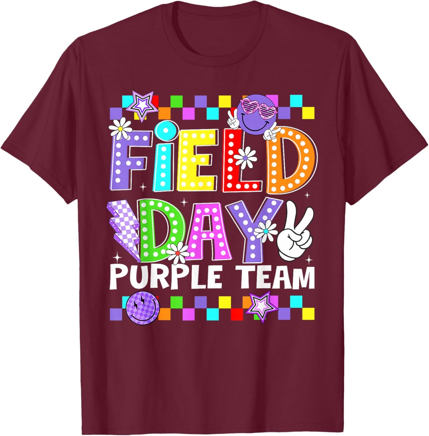 Field Day Purple Team Lightning Peace Sign Men Women Kid T-Shirt - T-Shirt | Maroon