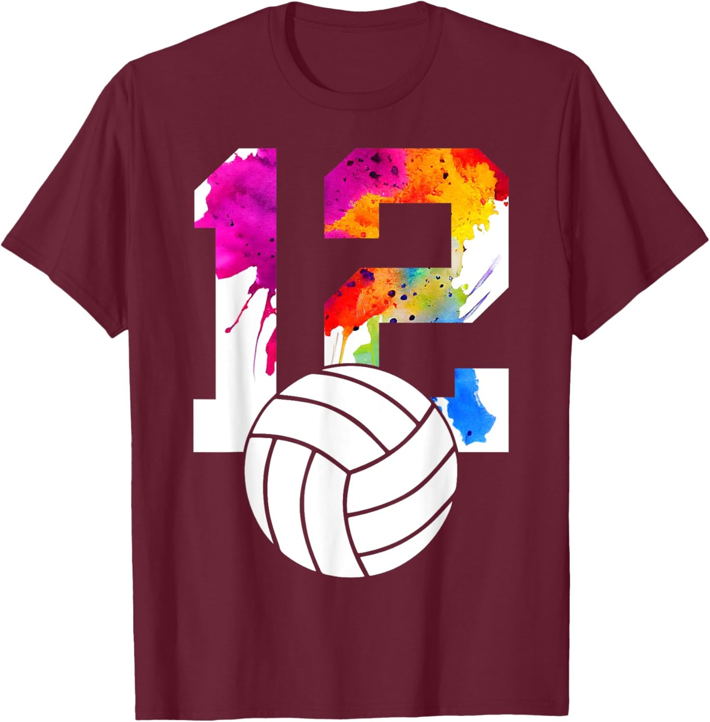 Number 12 Volleyball 12th Birthday T-Shirt - T-Shirt | Maroon