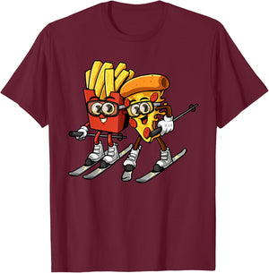 Pizza French Fries Ski Funny Skiier Fast Food Skiing Lovers T-Shirt - T-Shirt | Maroon