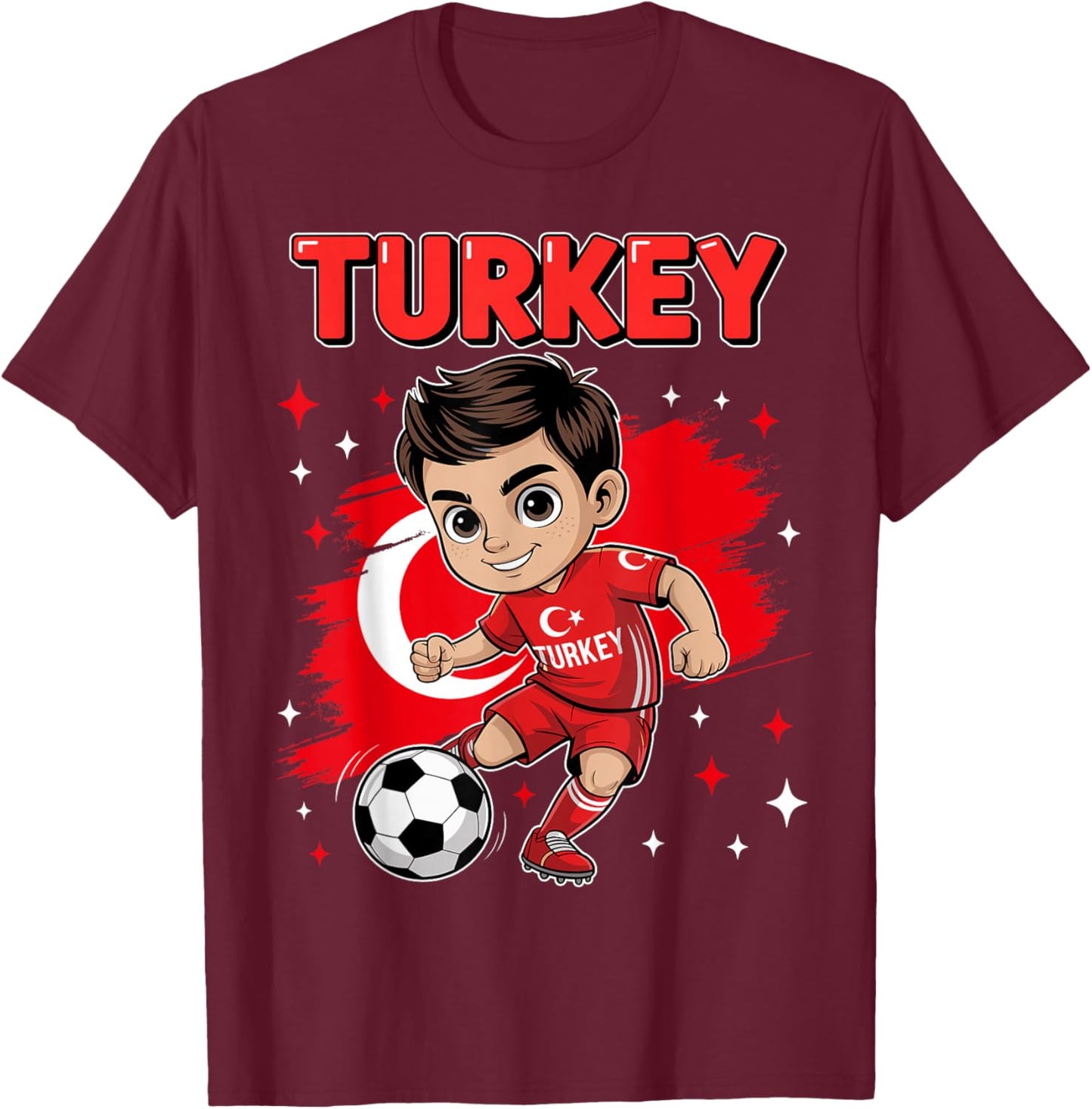 Turkey Kid Goal Cartoon Türkiye Turkish Flag for Boys Kids T-Shirt - T-Shirt | Maroon