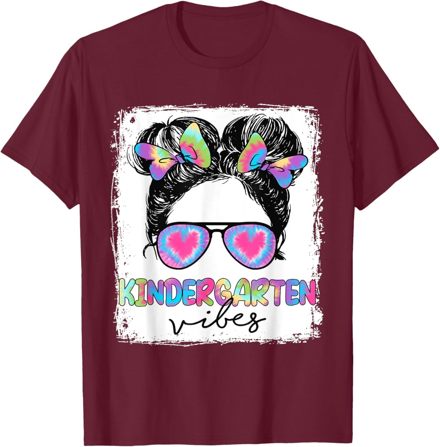 Kindergarten Vibes Messy Hair Bun Girl Back To School T-Shirt - T-Shirt | Maroon