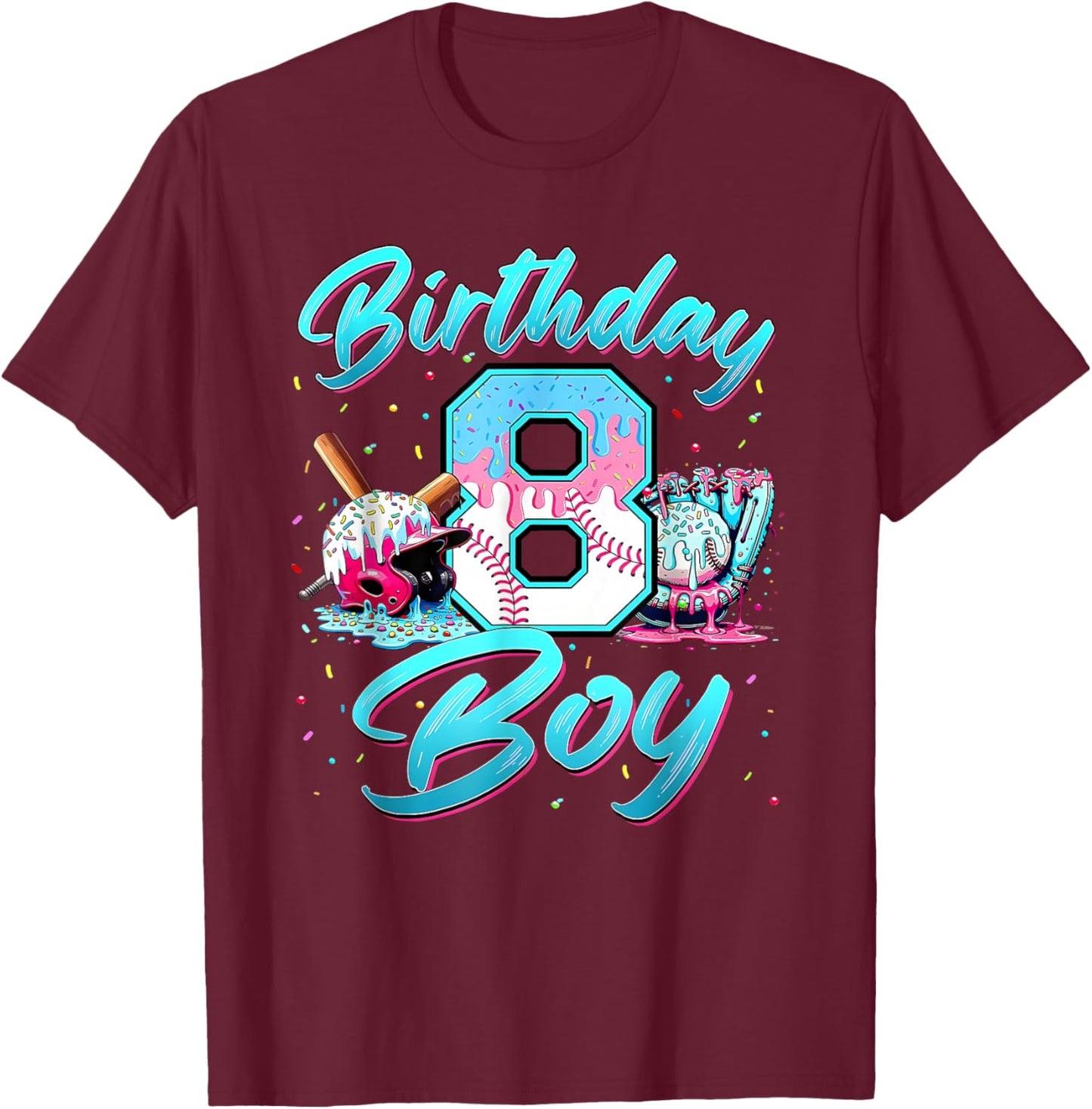 Baseball Boys Ice Cream Drip Baseball Boys Birthday 8 Youth T-Shirt - T-Shirt | Maroon