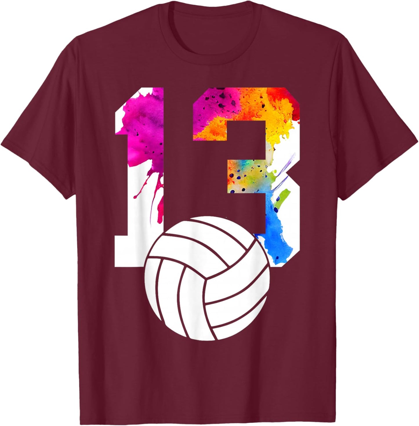 Number 13 Volleyball 13th Birthday T-Shirt - T-Shirt | Maroon
