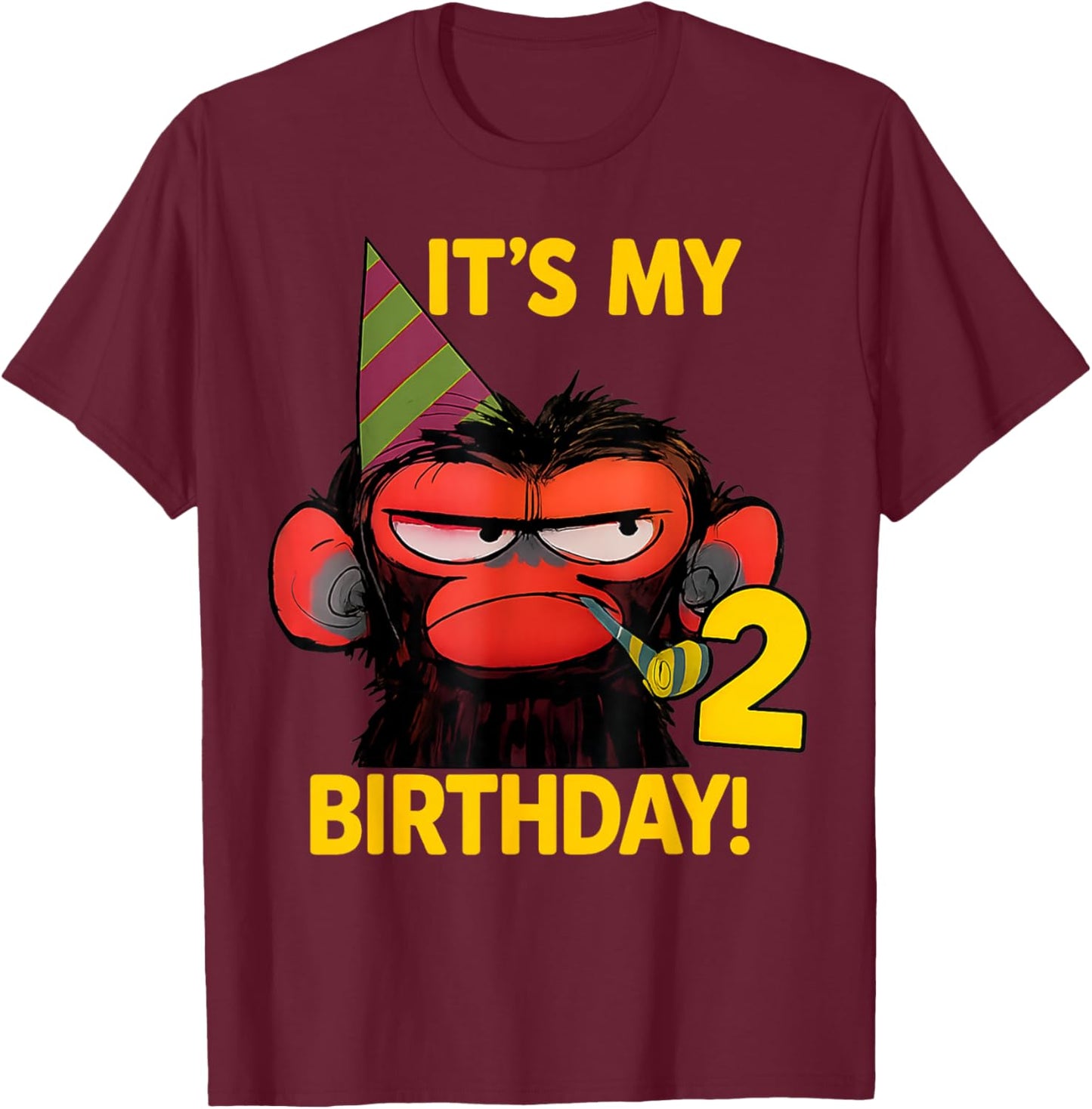 Humor Its My 2nd Birthday Grumpy Funny Monkey Meme T-Shirt - T-Shirt | Maroon