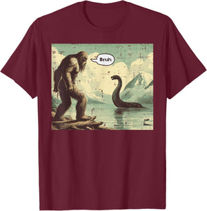 Bigfoot Loch Ness Bruh Funny Saying Sasquatch Men Women Kids T-Shirt - T-Shirt | Maroon