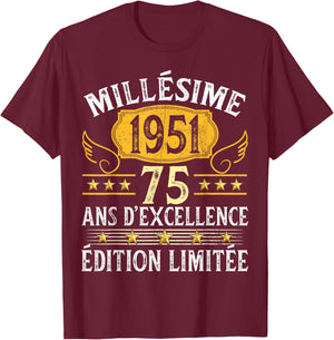 Vintage 1951 75 Years Birthday Man Woman Vintage 1951 T-Shirt - T-Shirt | Maroon