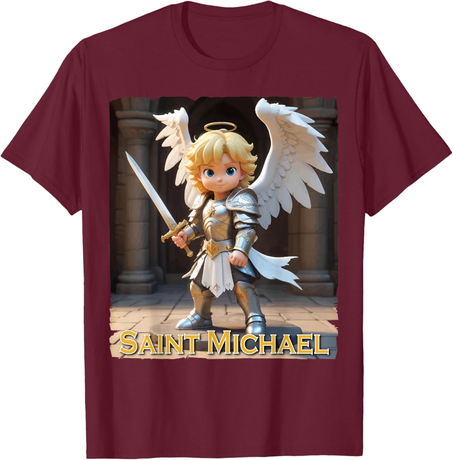 Saint Michael the Archangel for Kids Catholic Boys Cute T-Shirt - T-Shirt | Maroon