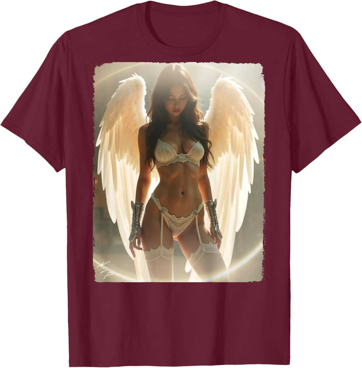Pinup Girl für Herren – Sexy Angel Girl #2 Rückendruck T-Shirt - T-Shirt | Maroon