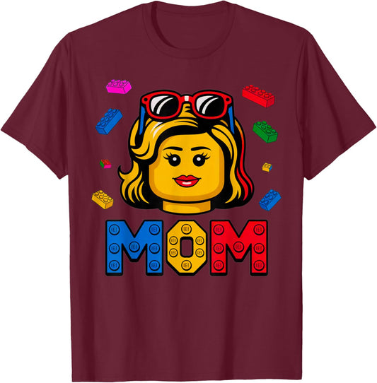 Family Mom Master Builder Building Bricks Blocks Mothers Day T-Shirt - T-Shirt | Maroon
