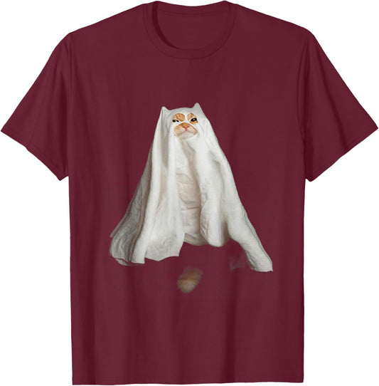 Ghost Cat Meme Funny Halloween Men Women Kids T-Shirt - T-Shirt | Maroon