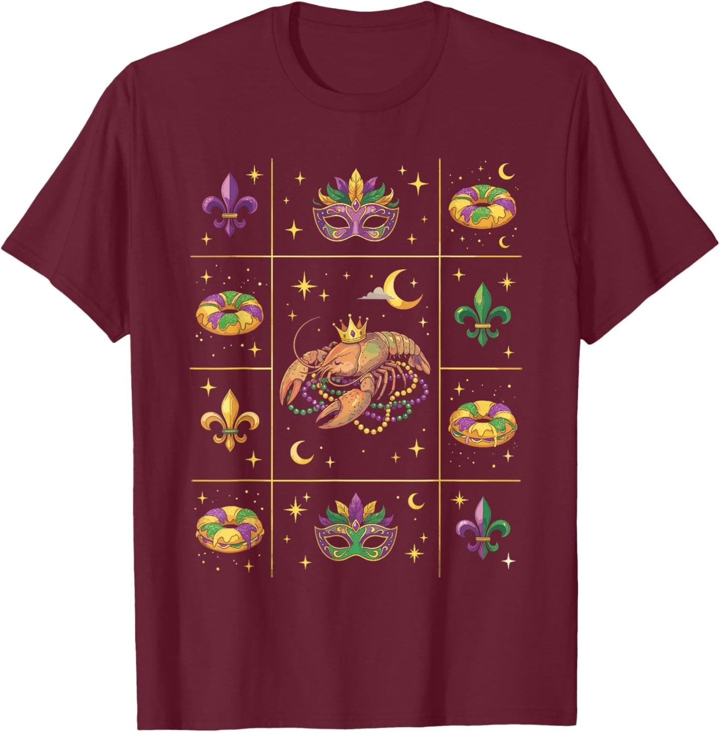 Crayfish Carnival Mardi Gras T-Shirt - T-Shirt | Maroon