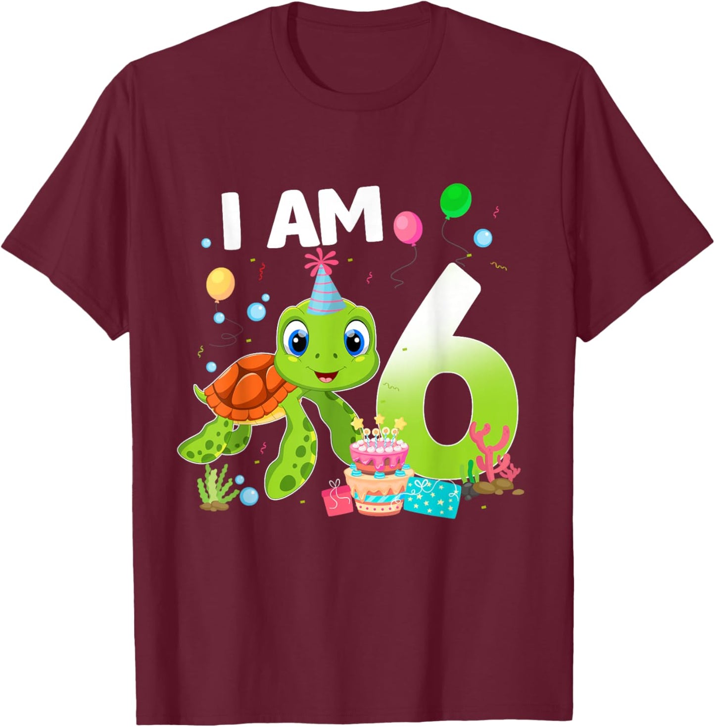 6th Birthday Sea Turtle Themed 6 Year Old Party T-Shirt - T-Shirt | Maroon