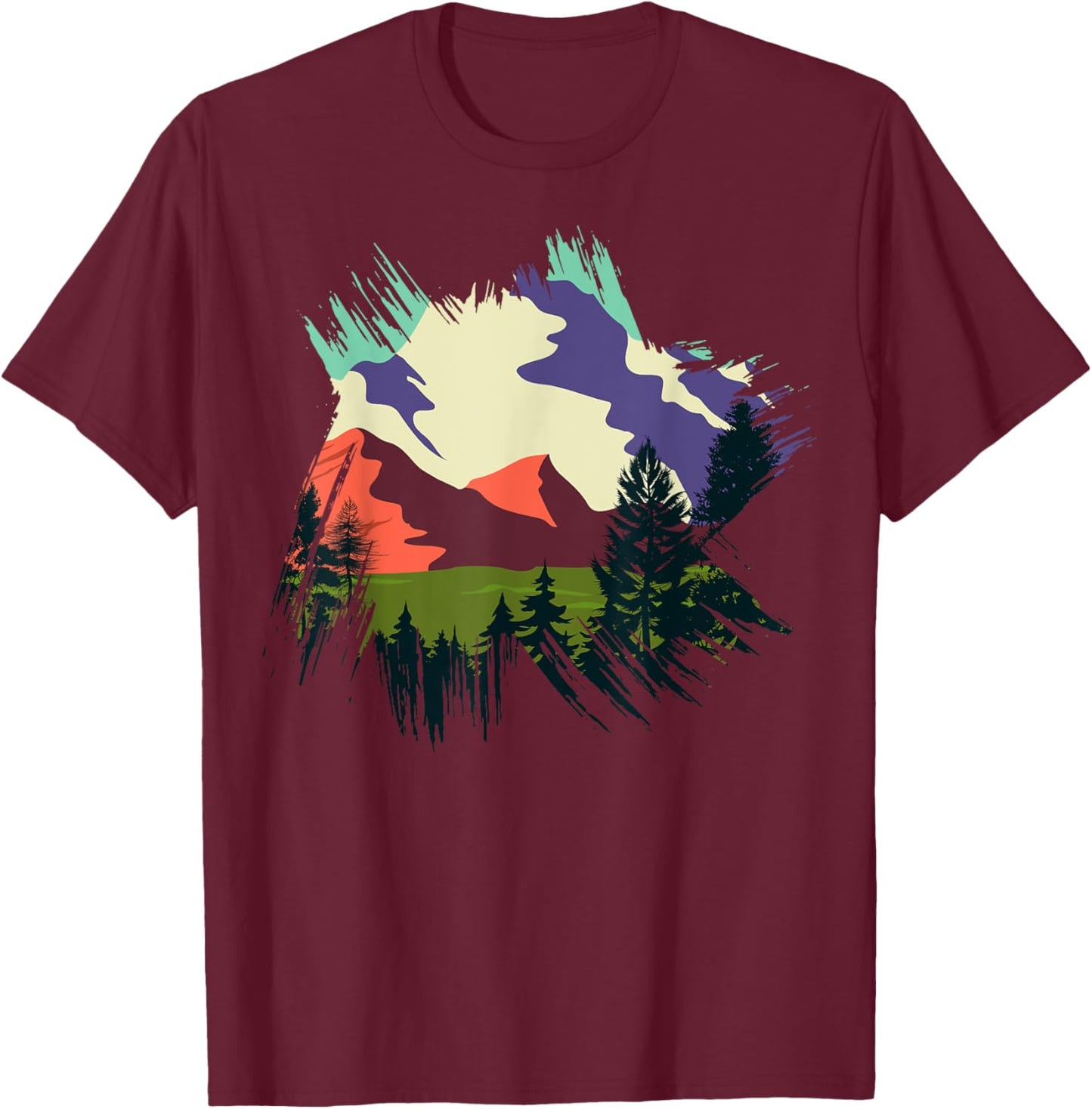 Timeless Mountain, Nature Trees and Forest T-Shirt - T-Shirt | Maroon