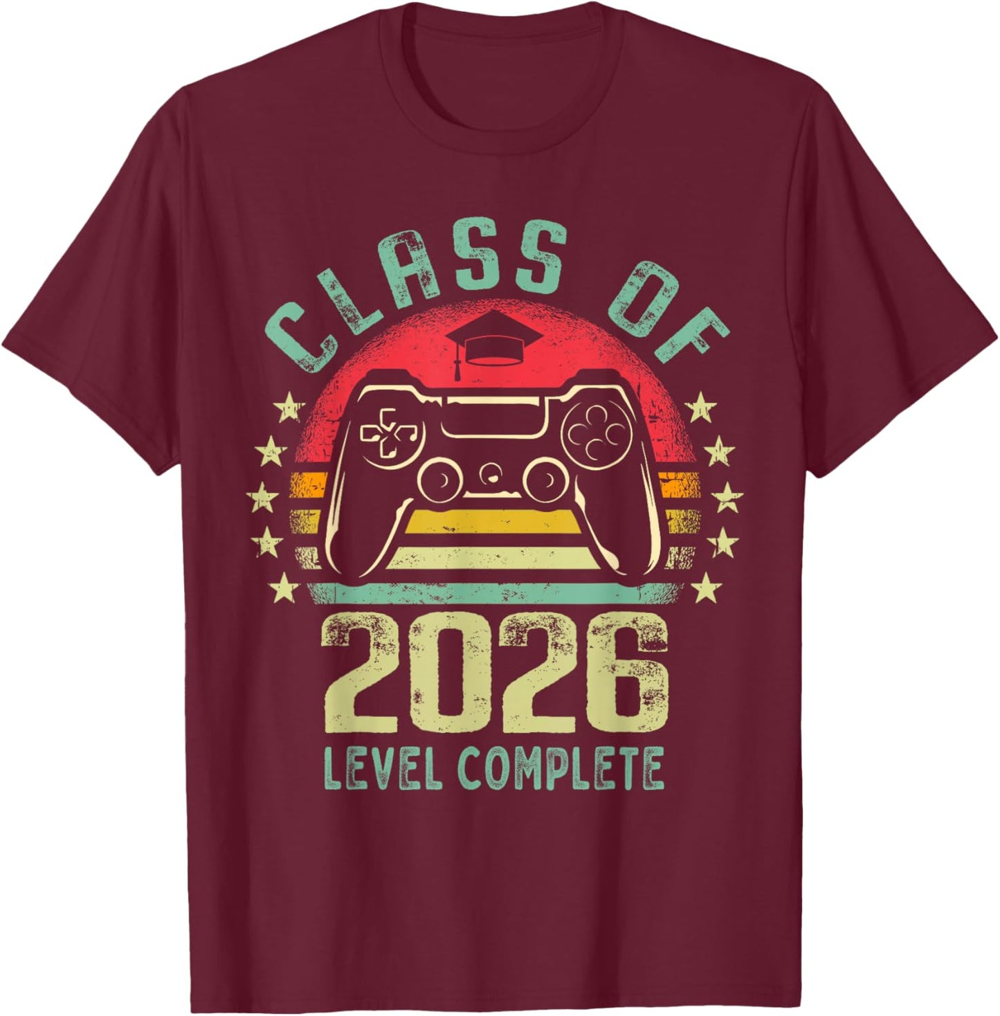 Class of 2026 Level Complete Video Gamer Senior Graduation T-Shirt - T-Shirt | Maroon