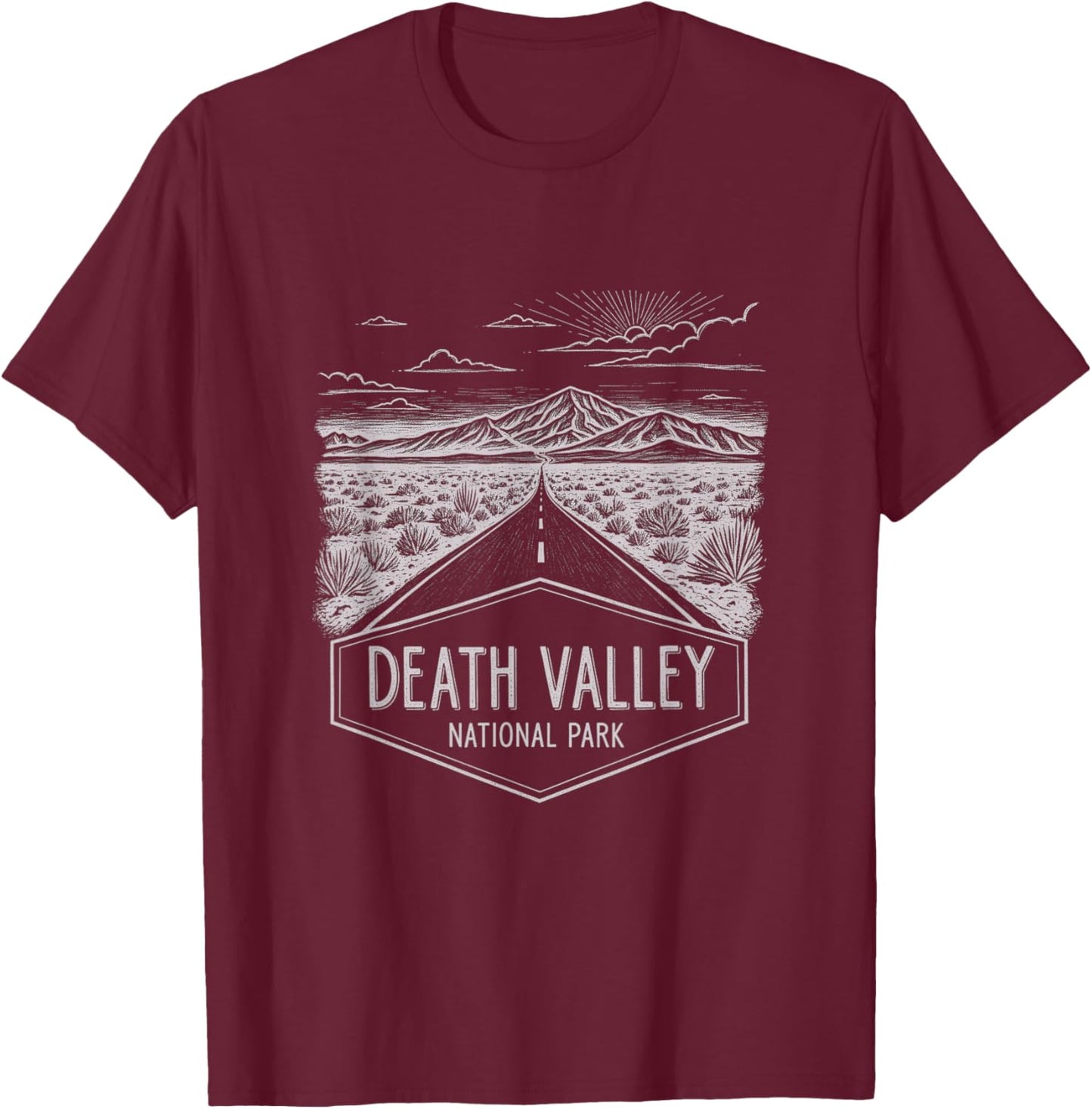 Vintage Death Valley National Park California Sketch Design T-Shirt - T-Shirt | Maroon