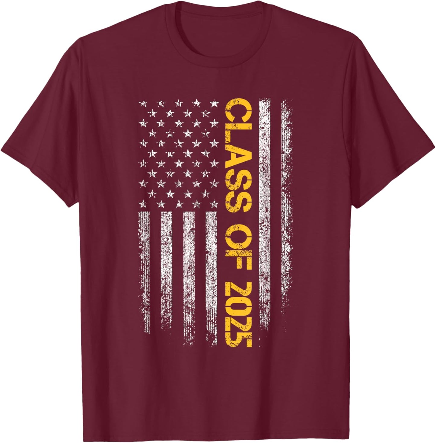 Senior Class Of 2025 Patriotic American Flag Graduation T-Shirt - T-Shirt | Maroon