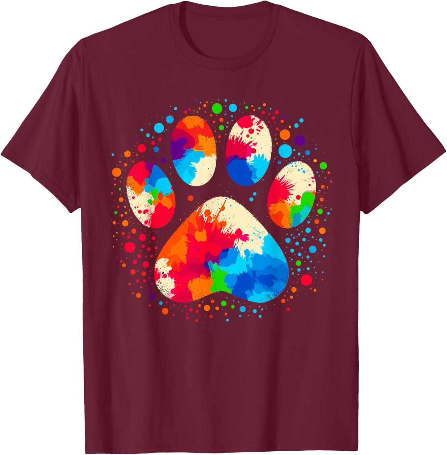 Dog Paw Design Dog Lovers , Black, Small, Short Sleeve, Classic Fit, Modern Dog Paw Print T-Shirt - T-Shirt | Maroon