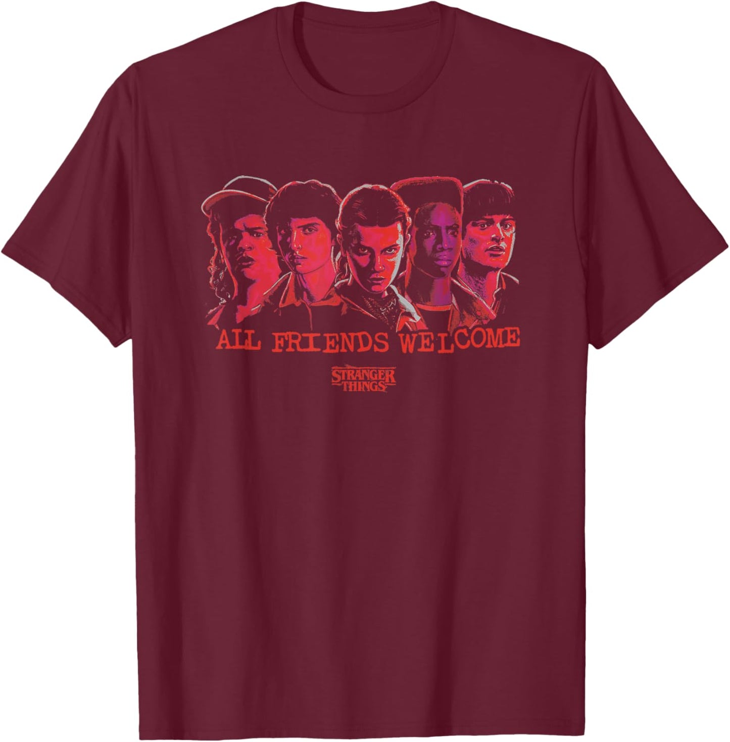 Stranger Things Eleven Mike Dustin Lucas Will T-Shirt - T-Shirt | Maroon