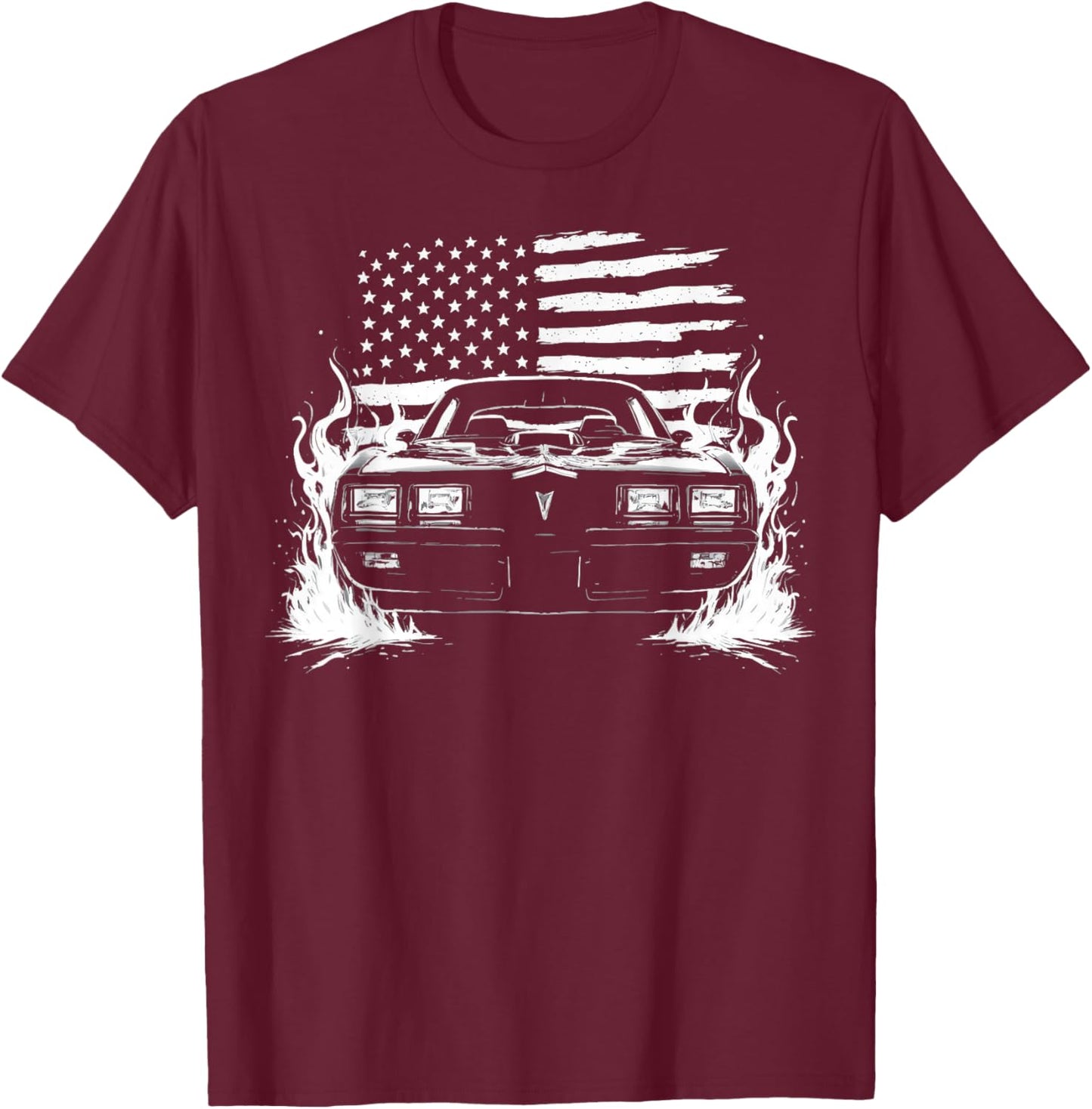 1980's Trans Am Muscle Car Patriotic Flag Flame Trans AM T-Shirt - T-Shirt | Maroon