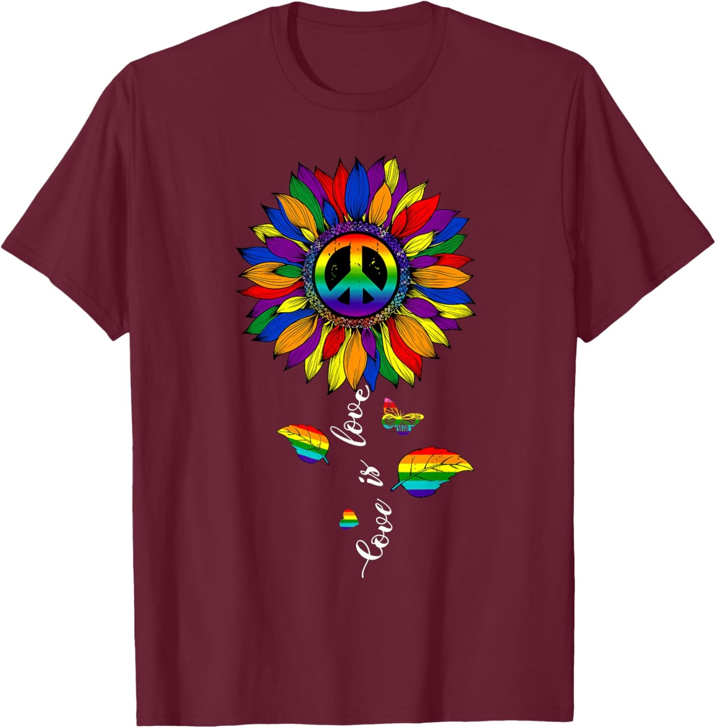 Love Rainbow Sunflower LGBT Gay Lesbian Pride Ally Women T-Shirt - T-Shirt | Maroon