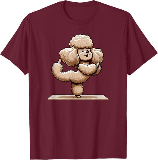 Funny Yoga Poodle Dog Cute Meditation T-Shirt - T-Shirt | Maroon