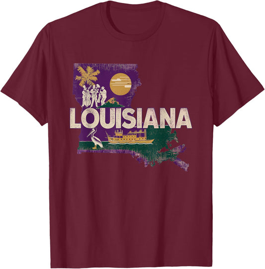 Louisiana State of Louisiana Retro Louisiana T-Shirt - T-Shirt | Maroon