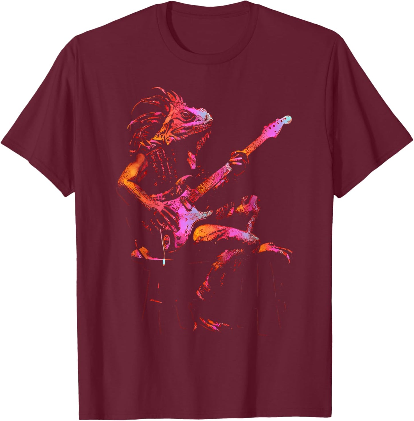 Iguana Playing Bass Guitar Punk Rock Rock & Roll Music T-Shirt - T-Shirt | Maroon