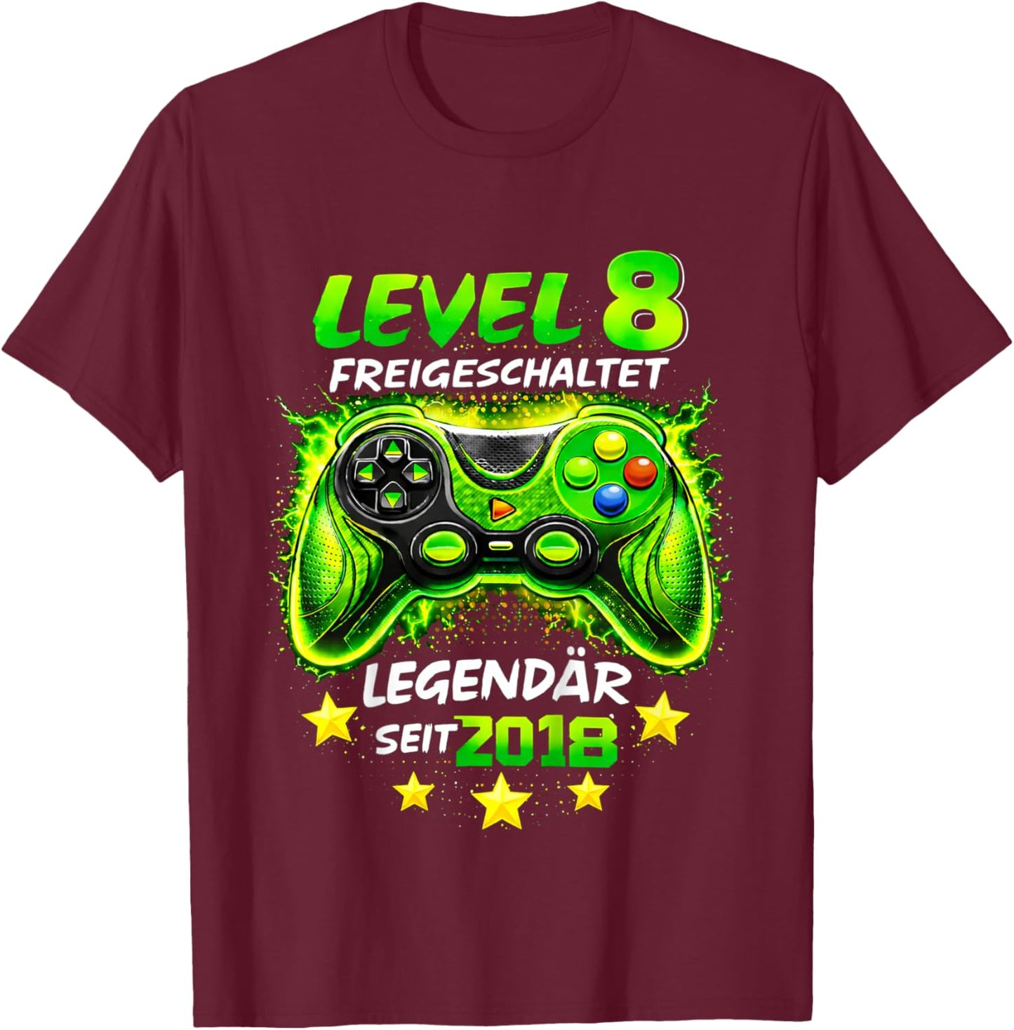 Children's Level 8 Birthday Boy Gamer Funny 2018 8th Birthday T-Shirt - T-Shirt | Maroon