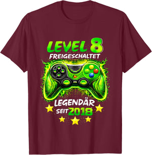 Children's Level 8 Birthday Boy Gamer Funny 2018 8th Birthday T-Shirt - T-Shirt | Maroon