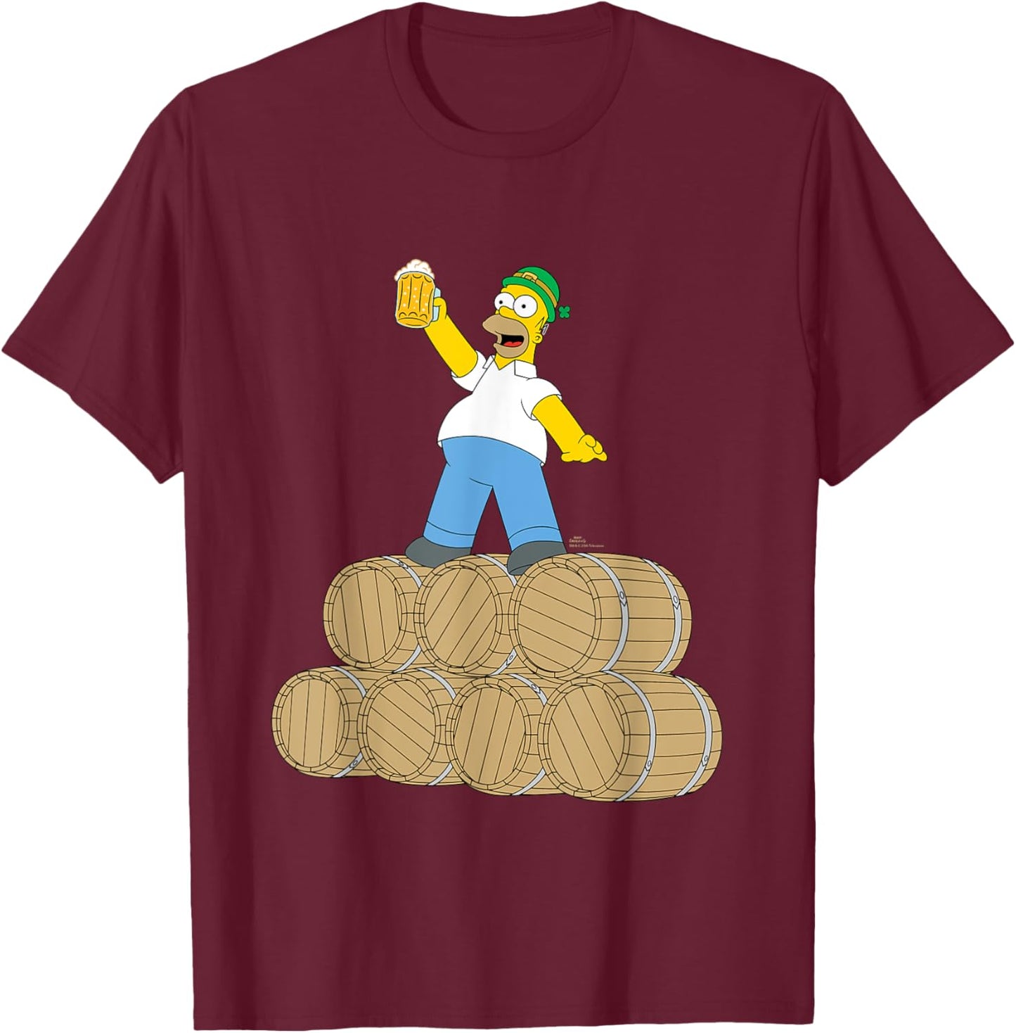 NEW The Simpsons St. Patrick's Day Homer Duff Beer Barrels T-Shirt - T-Shirt | Maroon