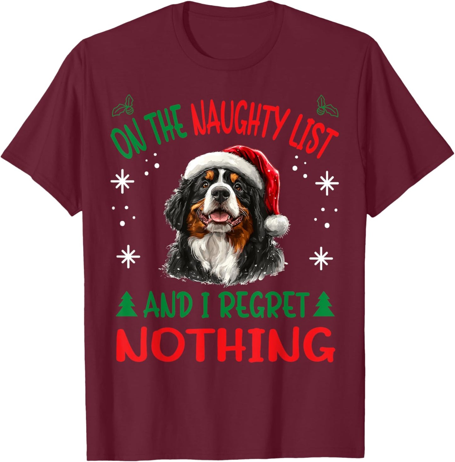 Bernese Mountain Christmas Dog Breed Designs -Adults, Kids - Black, Small - Short Sleeve - Christmas, Cute - Winter T-Shirt - T-Shirt | Maroon