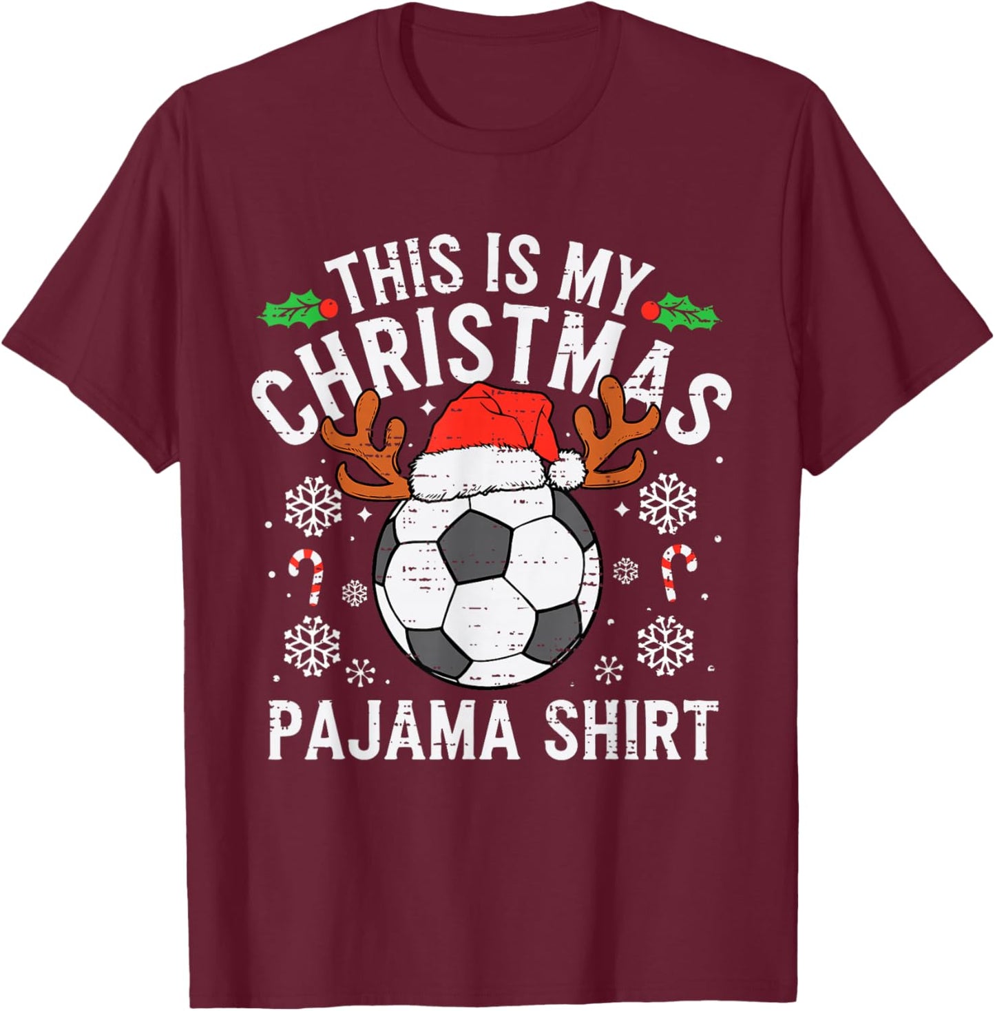 This Is My Soccer Christmas Pajama Shirt Sports Boy Kid T-Shirt - T-Shirt | Maroon
