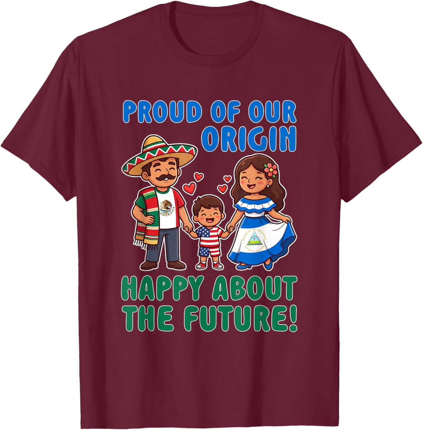 USA Mexico Nicaragua Proud of Our Origin T-Shirt - T-Shirt | Maroon