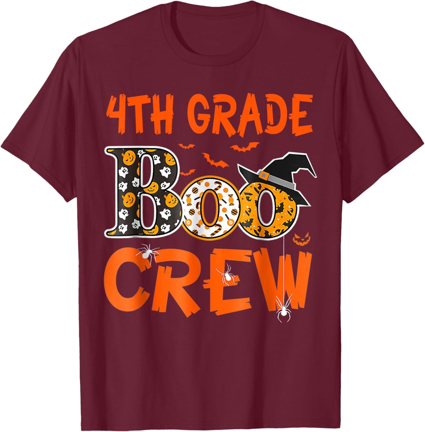 4th Grade Boo Crew Teacher Student Funny Halloween T-Shirt - T-Shirt | Maroon