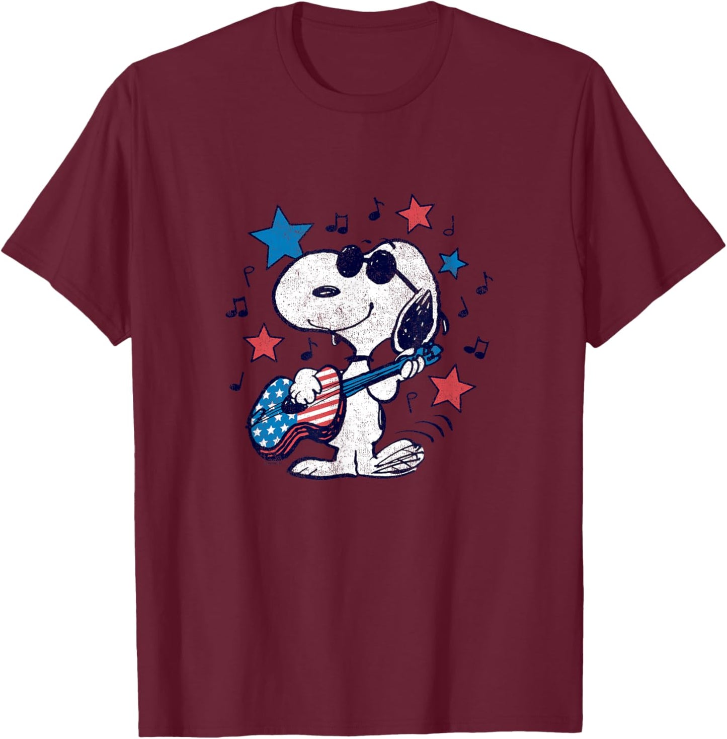 Snoopy - Americana Stars and Stripes Guitar T-Shirt - T-Shirt | Maroon