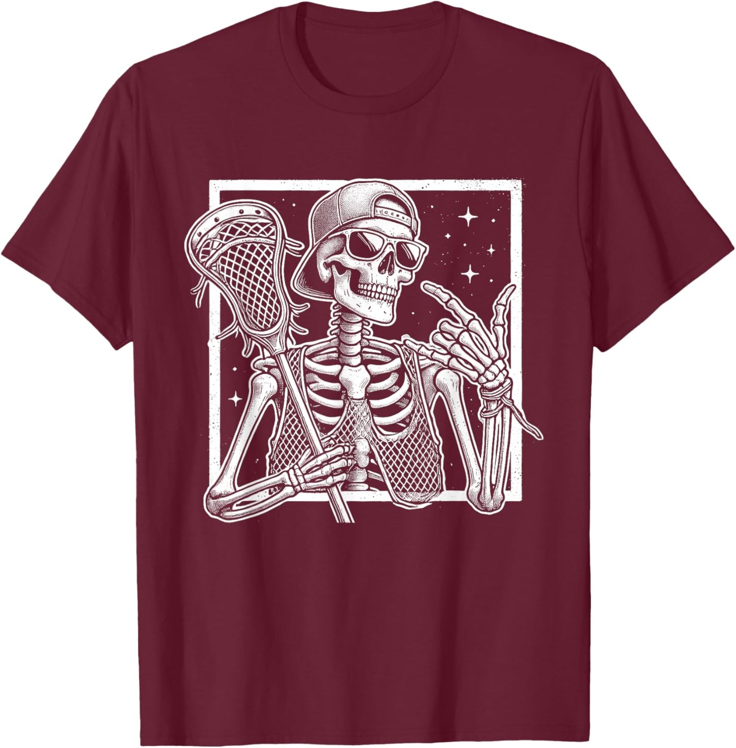 Skeleton Lacrosse Player Birthday Halloween Kids T-Shirt - T-Shirt | Maroon