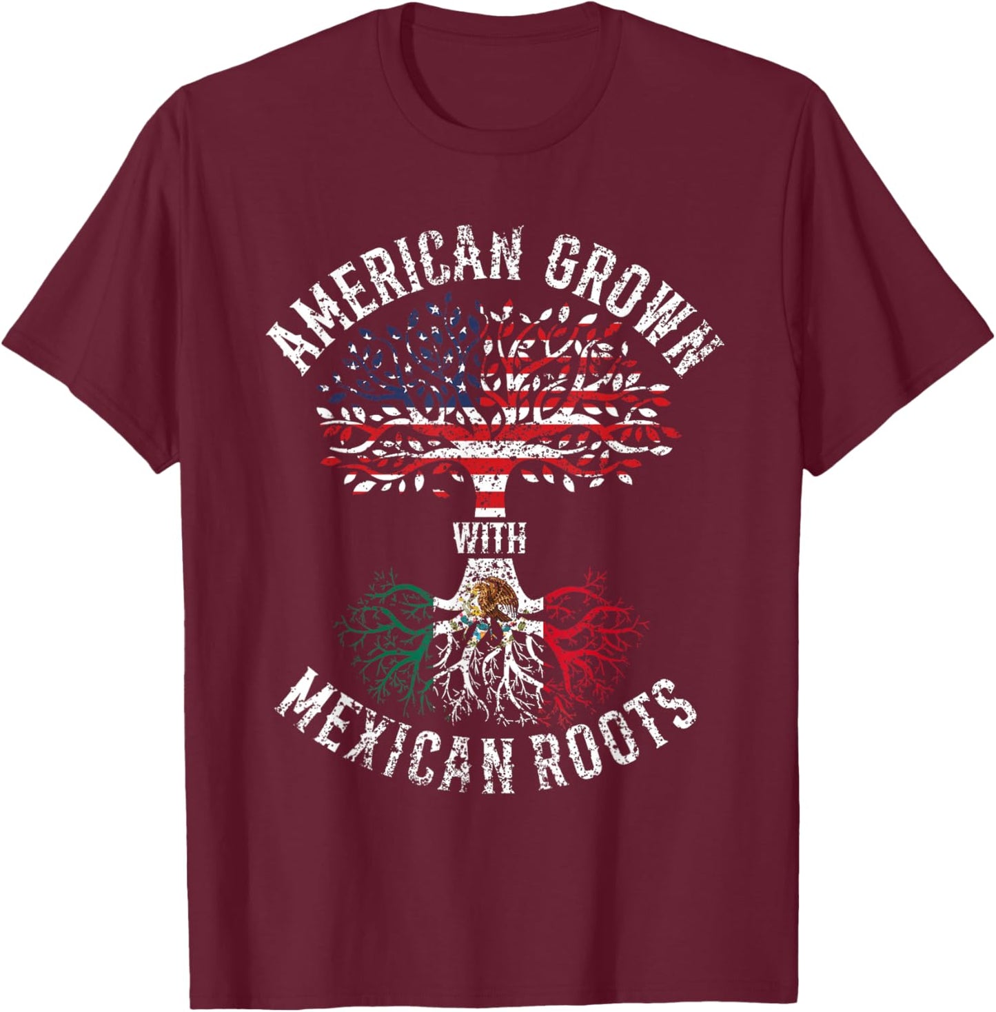 American Grown with Mexican Roots USA Mexico T-Shirt - T-Shirt | Maroon