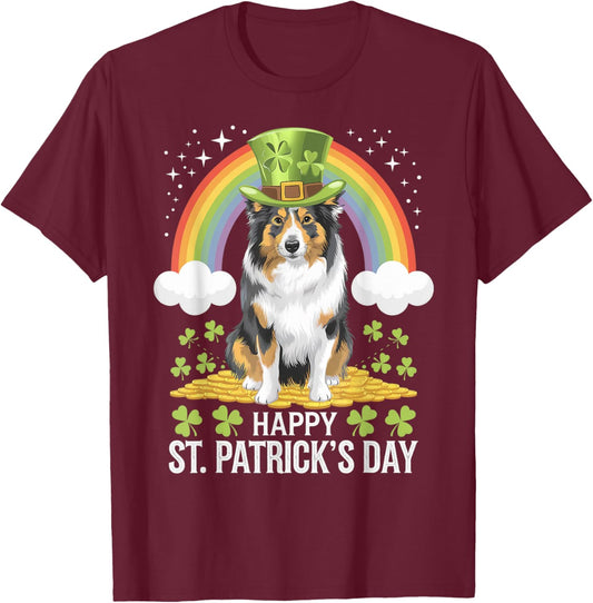 Sheltie on Shetland Sheepdog Dog St Patricks Day T-Shirt - T-Shirt | Maroon