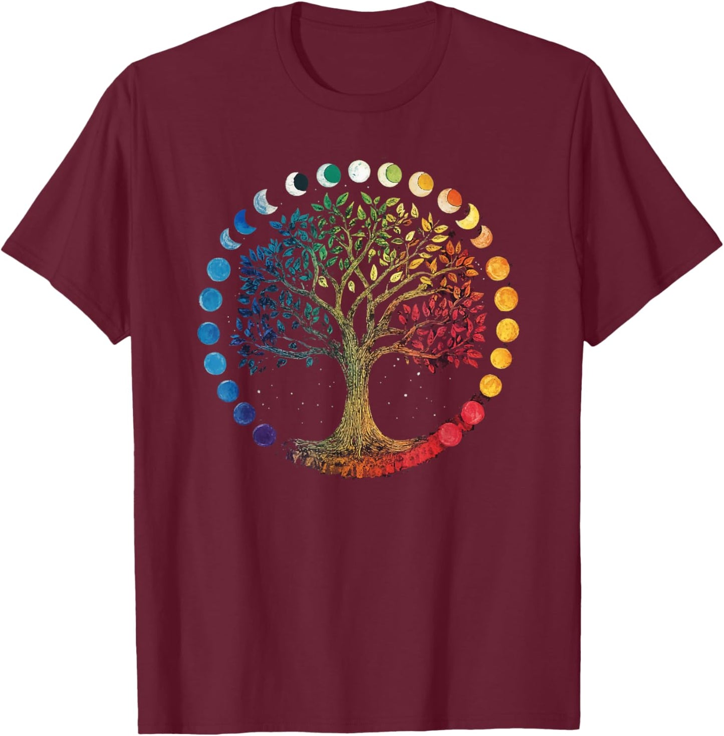 Phases Of The Moon Tree Chakra Yoga Yogi Meditation T-Shirt - T-Shirt | Maroon