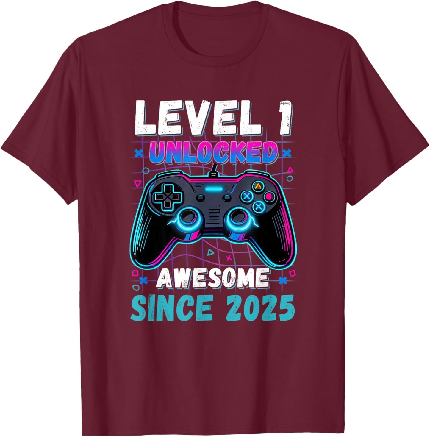 Level 1 Unlocked Awesome Since 2025 First 1st Birthday Boys T-Shirt - T-Shirt | Maroon