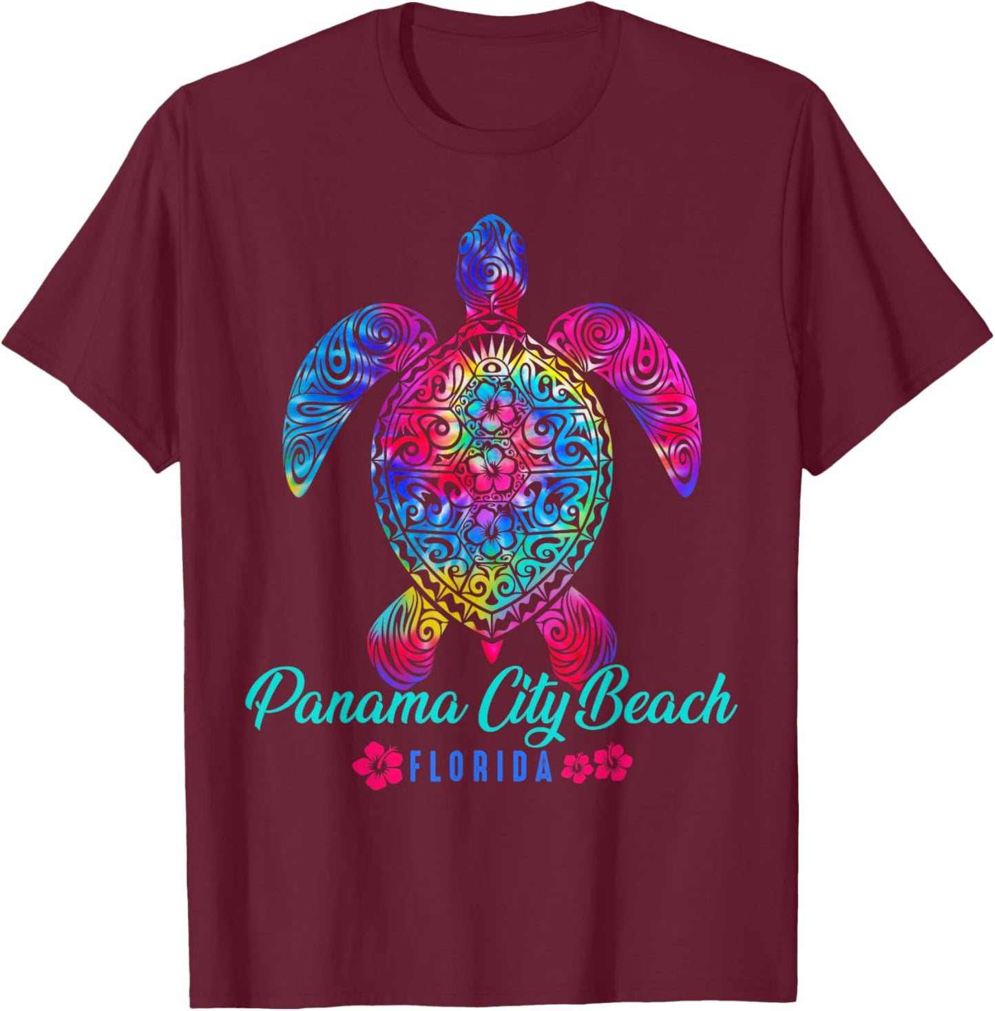 Panama City Beach Florida Sea Turtle Tie Dye Vacation T-Shirt - T-Shirt | Maroon