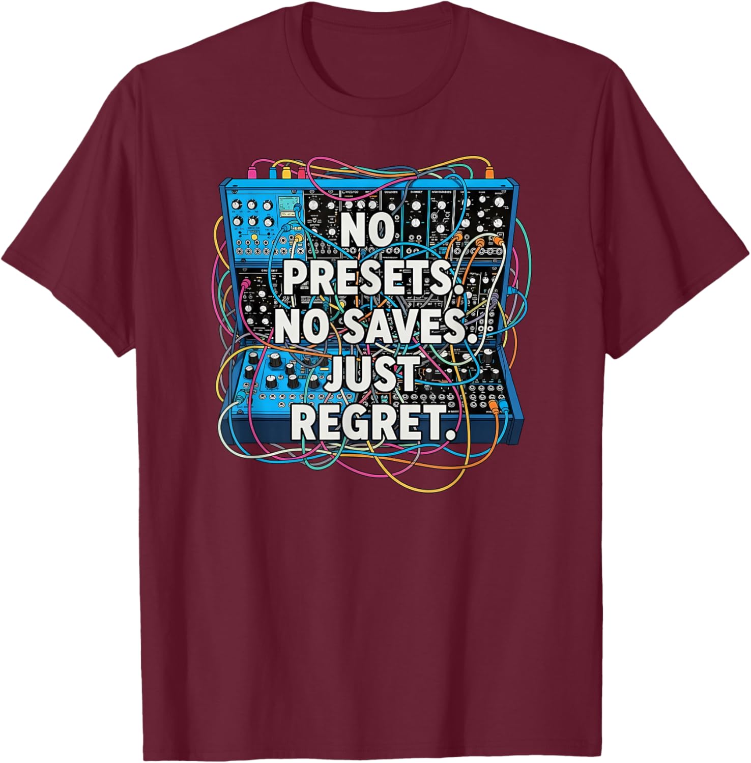 Funny Modular Synthesizer Eurorack Patch Cable T-Shirt - T-Shirt | Maroon
