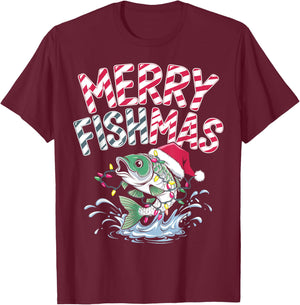 Merry Fishmas Santa Fishing Lovers Funny Fisherman Christmas T-Shirt - T-Shirt | Maroon