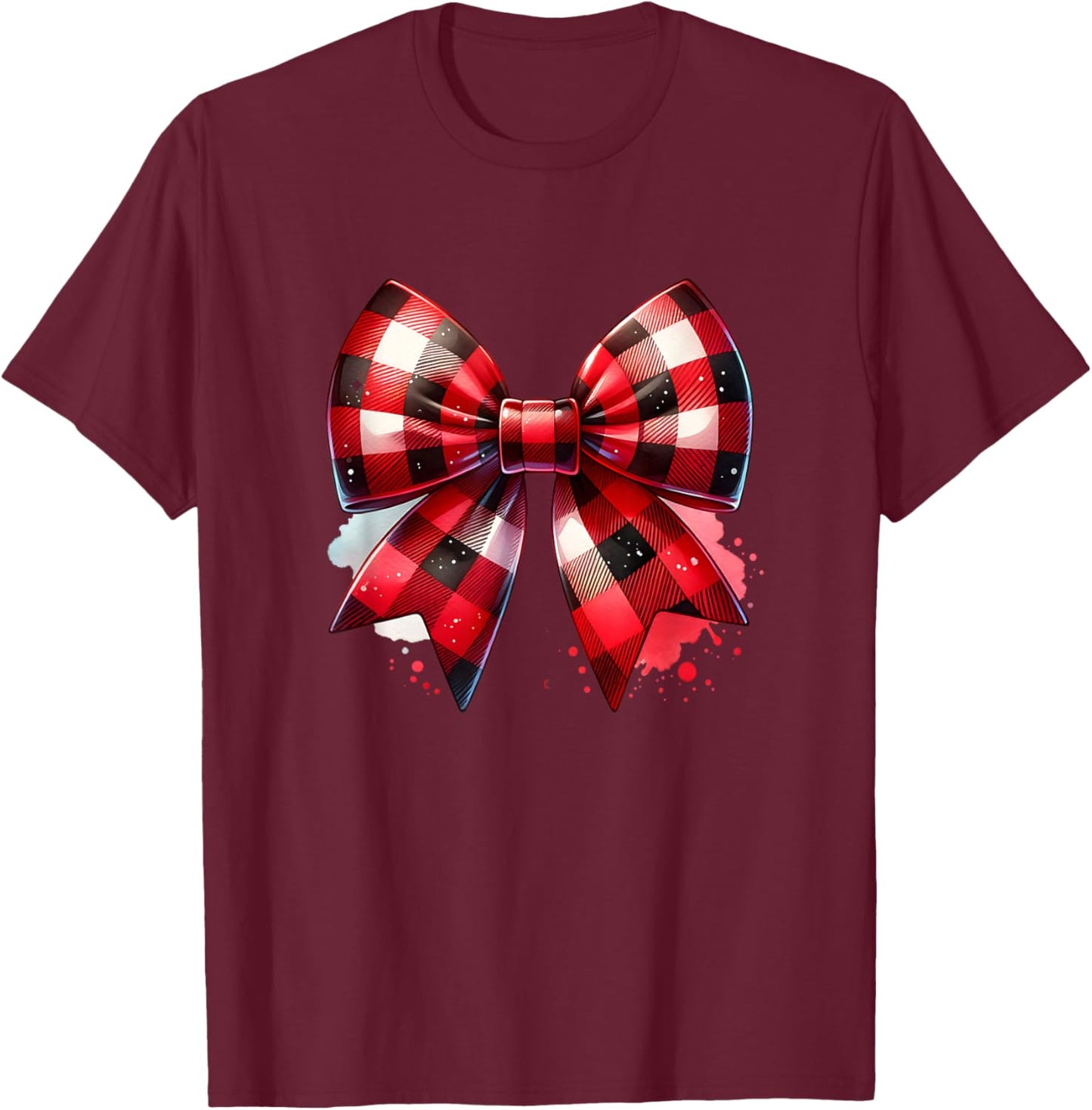 Coquette Bow Christmas Red Buffalo Plaid Xmas T-Shirt - T-Shirt | Maroon