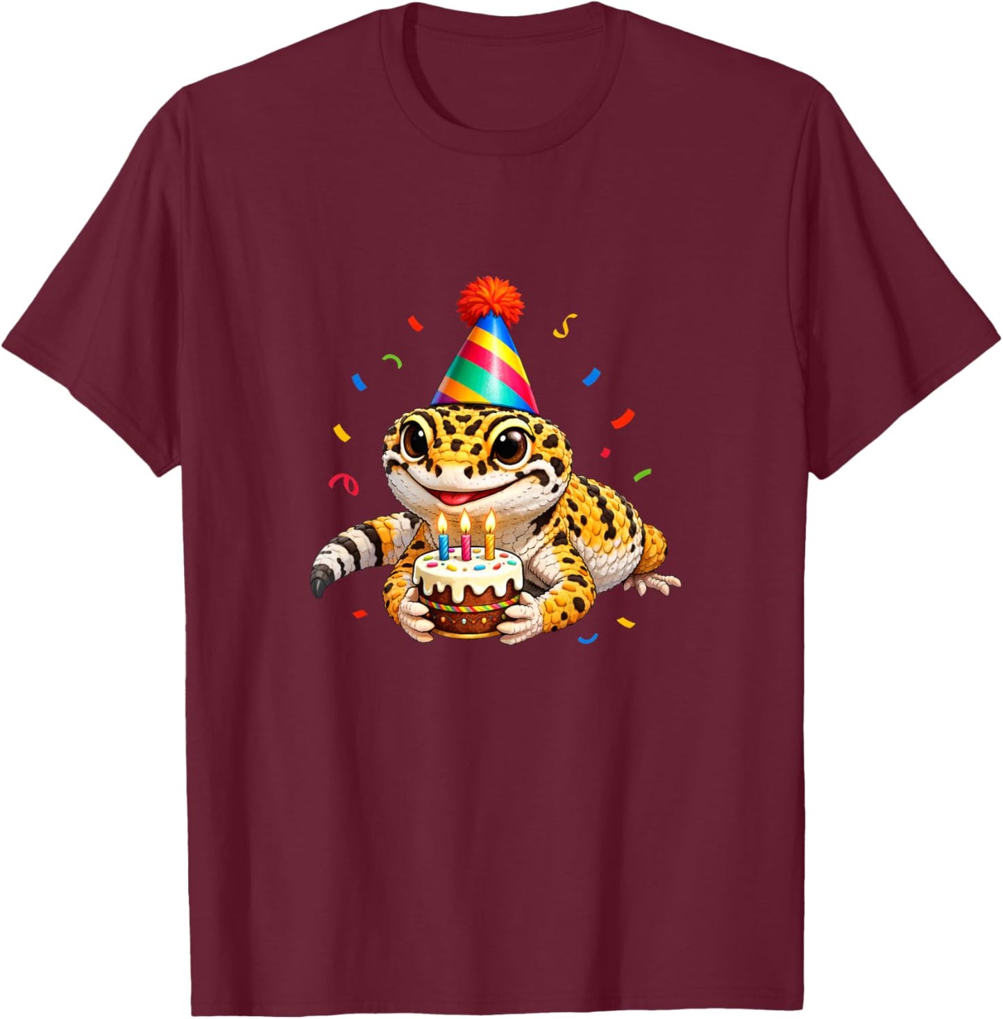 Birthday Leopard Gecko Kids Toddlers Boys Girls T-Shirt - T-Shirt | Maroon