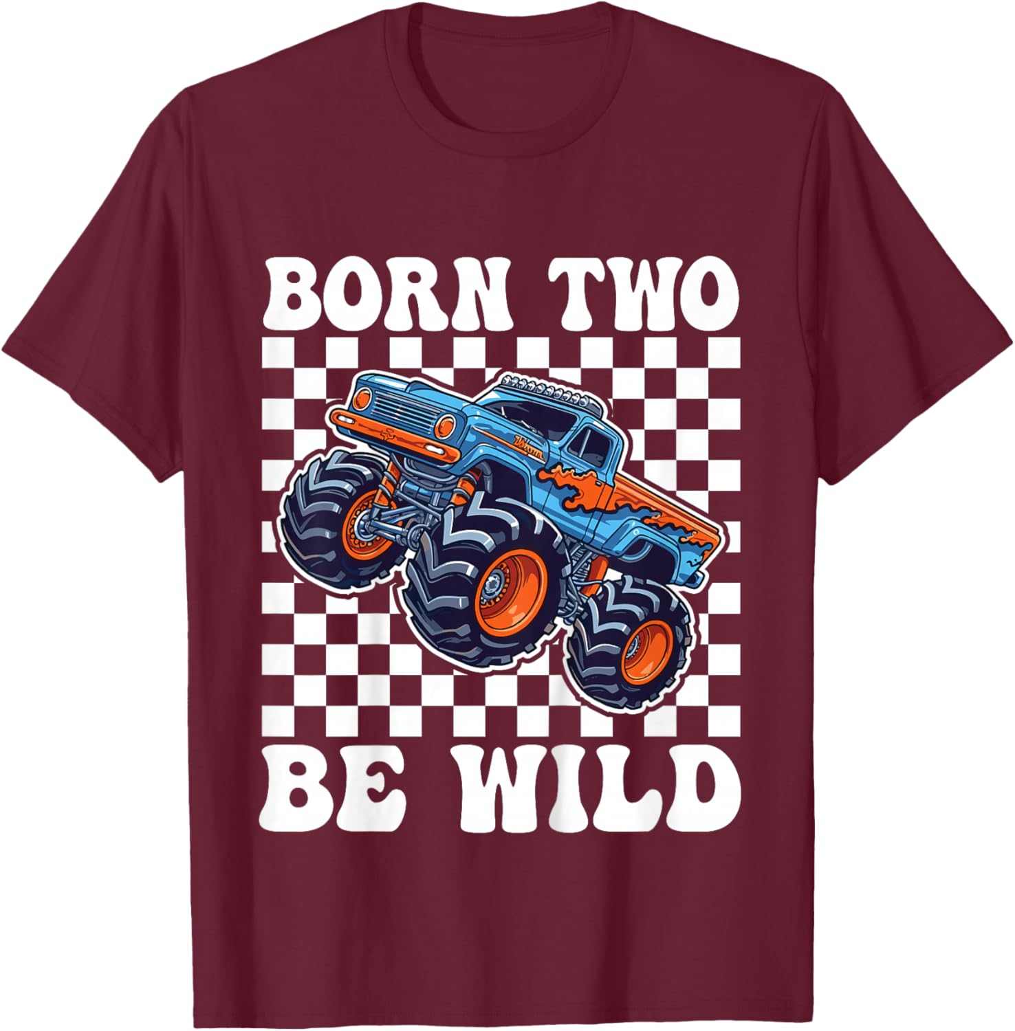 2nd Birthday Monster Truck 2 Year Old Boys 2nd Party T-Shirt - T-Shirt | Maroon