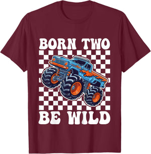 2nd Birthday Monster Truck 2 Year Old Boys 2nd Party T-Shirt - T-Shirt | Maroon