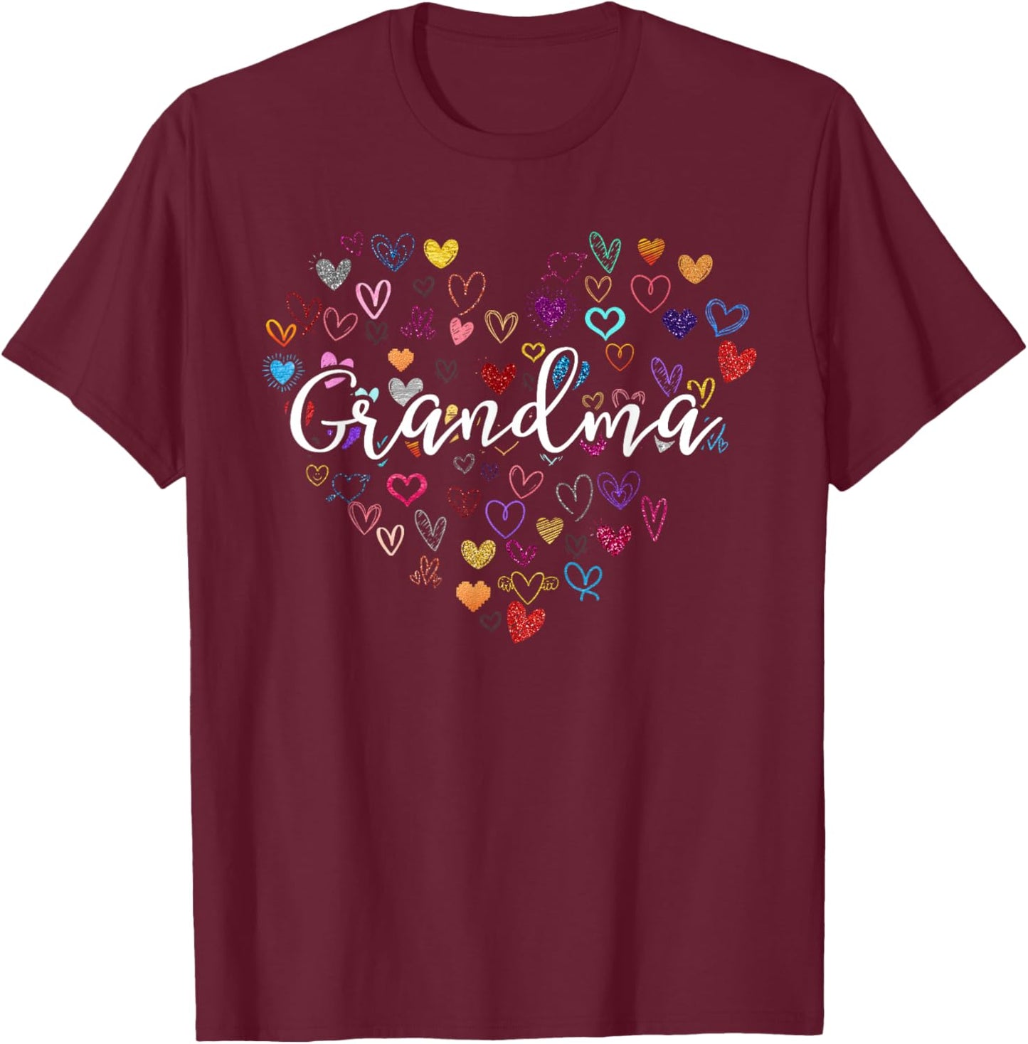 Grandma Colorful Heart Love Cute Design T-Shirt - T-Shirt | Maroon