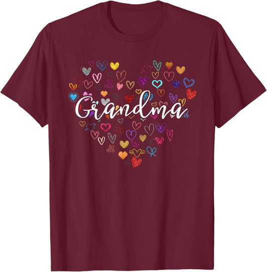 Grandma Colorful Heart Love Cute Design T-Shirt - T-Shirt | Maroon