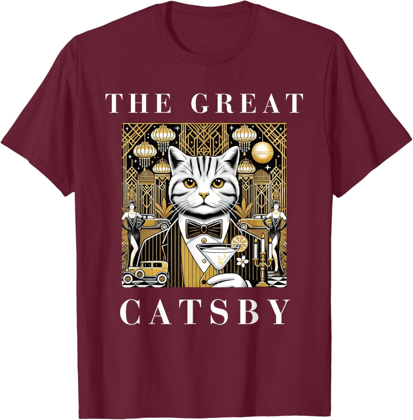 The Great Catsby Funny Cat Lovers T-Shirt - T-Shirt | Maroon